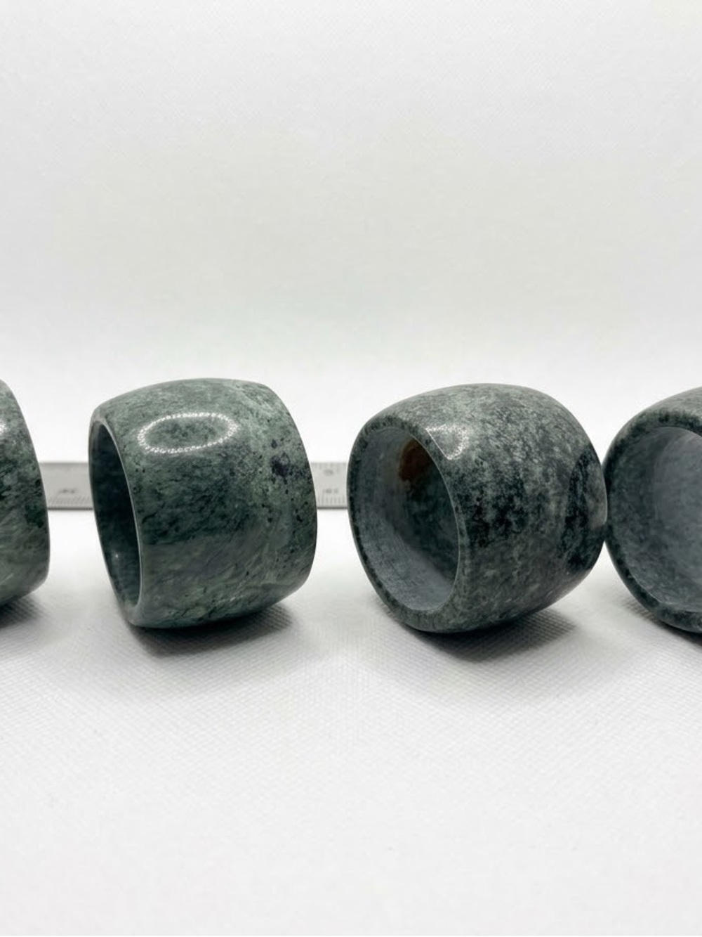 Set of 4 Vintage Solid Green Serpentine Marble Stone Napkin Rings